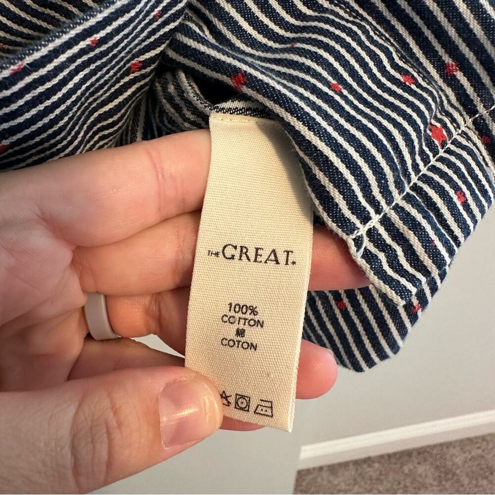 THE GREAT. Navy Blue White Red Star Button Front Jacket 1 Small - Picture 8 of 14